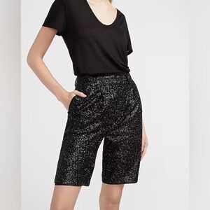 NEW! Express Black High Waisted Sequin Bermuda Shorts 🪜